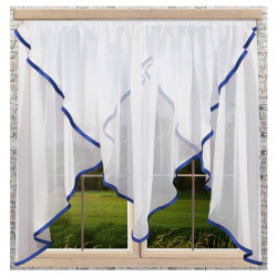 Gardinen-Store Marit weiß-royalblau aus Voile dekoriert im Fenster