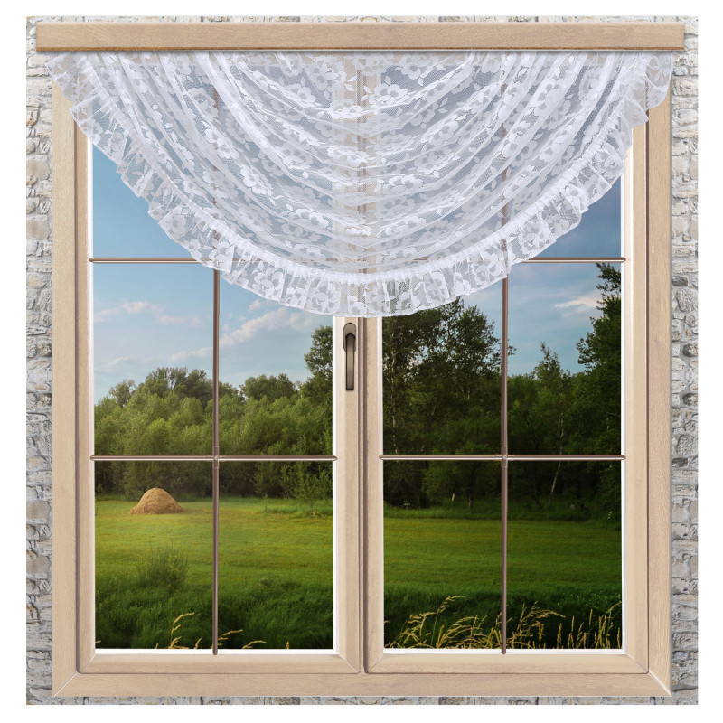 Fertig-Bogen Rosanne mit Rüsche am Fenster dekoriert